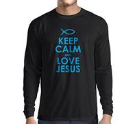 lepni.me T-Shirt Manches Longues Homme Amour Jésus Christ, Religion Chrétienne - Pâques, Résurrection, Nativité, Idées Cadeaux Religieux (L Noir Bleu)