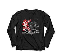 lepni.me T-Shirt Manches Longues Homme Le Père Noël Dabbing en Ville - Joyeux Noël (4XL Noir Multicolore)