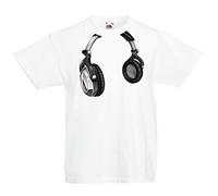 lepni.me T-Shirt pour Enfants Cadeau DJ pour Les mélomanes Musique rétro, électronique, Casque d'écoute imprimé (5-6 Ans Blanc Multicolore)