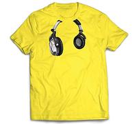 lepni.me T-Shirt pour Hommes Cadeau DJ pour Les mélomanes Musique rétro, électronique, Casque d'écoute imprimé (L Jaune Multicolore)