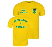 lepni.me T-Shirt pour Hommes de Football du Brésil avec Votre Nom et Numéro | Drapeau Brésilien Insigne Personnalisé Coupe du Monde 2022 (M Jaune Multicolore)