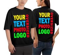 lepni.me T-Shirt Surdimensionné Unisexe Personnalisé avec Texte, Photo ou Logo sur Mesure | Créez Votre Propre Design Recto Verso | Tee Shirt Oversize Femme Homme (L Noir Multicolore)