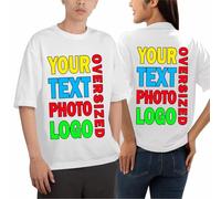 lepni.me T-Shirt Surdimensionné Unisexe Personnalisé avec Texte, Photo ou Logo sur Mesure | Créez Votre Propre Design Recto Verso | Tee Shirt Oversize Femme Homme (M Blanc Multicolore)