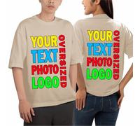 lepni.me T-Shirt Surdimensionné Unisexe Personnalisé avec Texte, Photo ou Logo sur Mesure | Créez Votre Propre Design Recto Verso | Tee Shirt Oversize Femme Homme (S Beige Multicolore)