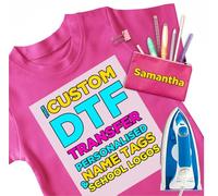 lepni.me Transferts Thermocollant Personnalisés | Tags de noms pour enfants et logos scolaires | Décalcomanies en fer pour sacs, crayons et uniformes | DIY Easy Application DTF Transfer Film