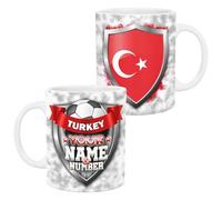 lepni.me Turquie Personnalisée 11 oz. Tasse de football avec Drapeau Turc Insigne Votre Nom et Votre Numéro | Tasse de jeu de Sport en Céramique pour Café et Thé | Cadeau pour les Fans