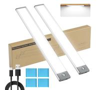 LEPOTEC Lampe Placard sans Fil Rechargeable Cuisine sous Meuble - 2500mAh 6500K Reglette LED Lumiere Armoire avec Detecteur de Mouvement Interieur pour Escalier Dressing | 2 Pack