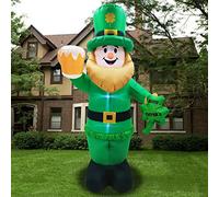 Leprechaun gonflable de 2,4 m avec lumière LED tenant trèfles de bière irlandaise Décoration de cour Lucky Decor Fun Vacances Gonflable