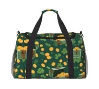 Leprechaun Sac de voyage imprimé Coffre au trésor Sac de voyage à main Sac de voyage pour affaires personnelles Sac de sport et de fitness Voyage longue distance, Noir , Taille unique