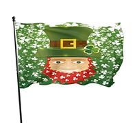 Leprechaun White Clover Floral Garden Flag 3x5 FT Irish Man Red Beard Shamrock Leaf Hat Flower Polyester Yard Flags House Patio Lawn Indoor Outdoor Greeting Banner
