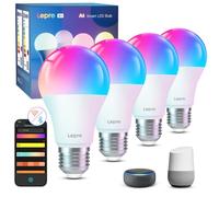 Lepro B1 IA Ampoule Connectée Wifi E27 8.5W, RGB+CCT, Lot de 4 | WiFi/Bluetooth, Alexa et Google Assistant, Concepteur d'Éclairage IA Personnalisé, Music Sync