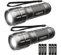 Lepro L8000 Powerful Zoomable Flashlight Zoomable Flashlight Ipx4 Waterproof 6 Aaa Batteries Included,Compact Design For Camping,Hiking,Emergencies,Dog Walking,Pack Of 2.[H22]