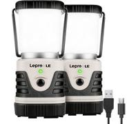 Lepro Lampe Camping LED Rechargeable 1000Lm, 4 Modes Dimmable, IPX4 Etanche | Éclairage 360°, Recharge USB & Batterie de 4400mAh, 3100K-6000K, pour Camping, Bricolage, Secours, Garage, Cave, Lot de 2