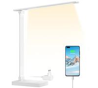 Lepro Lampe de Bureau avec Port USB 655 lm, Lampe Bureau 15W avec Adaptateur, 3 Modes de Couleur et 5 Niveaux de Luminosité Dimmable, Anti-Éblouissement, pour Lecture Travail Manucure - Blanc