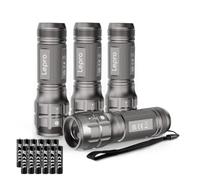 Lepro Lampe Torche Zoomable 12 Piles AAA Incluses Argent Lot de 4 | Lampe de poche puissante, étanche IPX4, corps en aluminium, compact, pour promener chien.