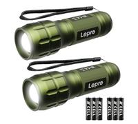 Lepro Lampe Torche Zoomable 6 Piles AAA Incluses Vert Lot de 2 | Lampe de poche puissante, étanche IPX4, corps en aluminium, compacte, pour camping, randonnée, urgence.