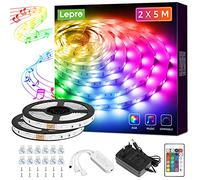 Lepro Ruban LED 10m, LED Chambre RGB de Musique, Bande LED Multicolore Améliorée avec Télécommande et Adaptateur, 300 LEDs SMD 5050 Lumineuses pour Mariage Soirée Fête, 2 x 5m