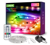 Lepro Ruban LED 5M MagicColor avec Télécommande, Kit de Bande LED Music Sync 6 Modes avec 5050 SMD 150 LEDs, Ruban LED Adhesive pour Fête Mariage Soirée Décoration