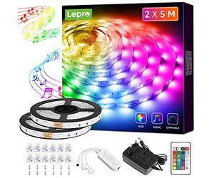 Lepro Ruban LED RGB 10m Sync Musique Avec Télécommande et 12V Adaptateur