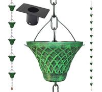 LEPTALINA Chaînes de Pluie en Fer de Couleur Vert Antique de 2,5 m pour gouttière et tonneau de Pluie | Décoration de Jardin plaquée antirouille pour Bec de Descente | Adaptateur de gouttière Bonus