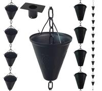 LEPTALINA Chaînes de pluie en fer pour gouttière et tonneau de pluie, 2,6 m, en forme de cône noir, chaîne de pluie plaquée résistante à la rouille pour tuyau de descente, adaptateur de gouttière en