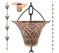 LEPTALINA Chaînes de Pluie en Fer pour gouttière et tonneau de Pluie, décoration de Jardin plaquée antirouille pour Tuyau de Descente, Adaptateur de gouttière (cuivre Antique) 2,6 m
