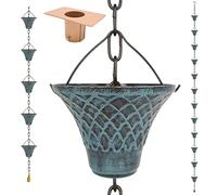 LEPTALINA Chaînes de Pluie en Fer pour gouttière et tonneau de Pluie en Fer de 2,6 m - Plaqué résistant à la Rouille pour Tuyau de Descente - Adaptateur de gouttière en Bonus - Bleu Ciel Antique