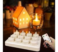 Lepwings 12 Bougies Chauffe-plat LED Rechargeables avec Télécommande et Minuterie, Autonomie de 18 à 95h, Flamme Vacillante et Lumière Continue, Lumière Jaune Chaude, Pour Noël, Dîner et Soirées