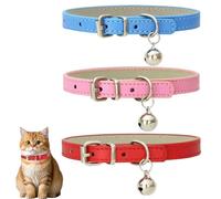 LEPZUR 3 Pinces Collare per Gatti in Pelle, Collare di Sicurezza per Gatti Con Cinturino Elastico, Collare per Gattino per Gatto Con Campana Rosso blu Rosa(Neck Fit 8"-11")