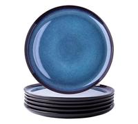 LeRatio Lot de 6 assiettes plates de 27 cm en céramique résistantes aux rayures, passent au lave-vaisselle et au micro-ondes, assiettes à dessert/pâtes/salade, bleu spatial