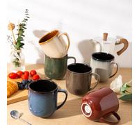 LERATIO Lot de 6 tasses à café en grès avec grande poignée, 350 ml - Tasses pour latte, cappuccino, lait, cacao - Ensembles de tasses compatibles lave-vaisselle - Bleu océan