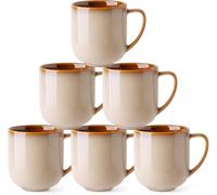 LeRatio Lot de 6 tasses à café en grès de 350 ml avec grande poignée pour latte, cappuccino, lait, cacao, passent au lave-vaisselle, cappuccino