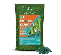 LERAVA® Engrais gazon été (70m²) - Nutrition équilibrée pour pelouse verte et dense - anti mousse gazon granulés riche en azote - Croissance résistance à la sécheresse - Idéal entretien pelouse jardin
