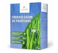 LERAVA Engrais gazon printemps (70m²) - Engrais pelouse libération d’azote 3 mois - Fertilisant gazon avec Bacillus subtilis - Stimule la croissance et renforce la résistance des graminées - 1,7kg
