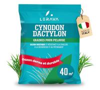 LERAVA Gazon à semer Cynodon dactylon (400 g) - Pour 40 m² - Résistant au piétinement et à la sécheresse - Idéal pour pelouses méditerranéennes et côtières - Consomme jusqu’à 20% d’eau en moins