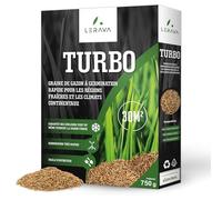 LERAVA® TURBO gazon a semer pousse rapide - 30m² - pelouse a semer pour les zones ombragées et fraîches - gazon ombre - 98% de pureté - gazon rustique couleurs vert vif - graine gazon résistant