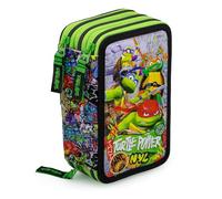 L'ERBAVOGLIO - TARTARUGHE NINJA - Trousse scolaire 3 fermetures éclair originale Tortues Ninja - Avec 44 pièces (VERt/NOIR)
