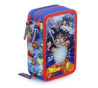 L'ERBAVOGLIO - Trousse d'école 3 fermetures éclair originale pour DRAGON BALL SUPER - avec 44 pièces (bleu clair/rouge)