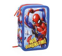 L'ERBAVOGLIO Trousse scolaire 3 fermeture éclair originale avec 44 pièces, Spiderman (bleu clair/rouge), milieu, Porte-stylo pour enfants