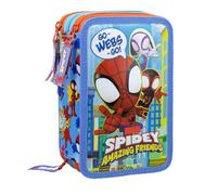 L'ERBAVOGLIO Trousse scolaire 3 fermeture éclair originale avec 44 pièces, Spidey (bleu clair/rouge), Mediano, Porte-stylo pour enfants