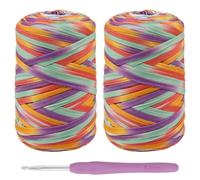 LEREATI 2x400g Fil Tee Shirt pour Crochet, Tshirt Yarn Multicolore avec 1 Crochet, Fil Polyester pour Sac, Paniers, Bricolage, Décoration D'Intérieur (Vert Rouge Violet)