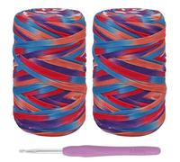 LEREATI 2x400g Fil Tee Shirt pour Crochet, Tshirt Yarn Multicolore avec 1 Crochet, Fil Polyester pour Sac, Paniers, Bricolage, Décoration D'Intérieur (Violet Bleu Rouge)