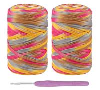 LEREATI 2x400g Fil Tee Shirt pour Crochet, Tshirt Yarn Multicolore avec 1 Crochet, Fil Polyester pour Sac, Paniers, Bricolage, Décoration D'Intérieur (Rose Jaune Gris)