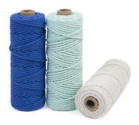 LEREATI 3 Pièces Corde Macramé 3mm x 50m, Fil Macramé Corde Naturelle Coton, 4 Fils Cordon Coton Ficelle Macramé pour Porte Plante Mural, Rideau, Decoration Boheme, Bricolage, Artisanat (3 Couleurs I)