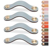 LEREATI 4pcs Poignée Meuble Cuir, Bouton Porte Placard Poignee Cuir Bouton de Tiroir, Poignee de Meuble Vintage pour Armoires, Commode, Cuisine, Salle de Bain (Bleu, 96mm)