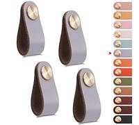 LEREATI 4pcs Poignée Meuble Cuir, Bouton Porte Placard Poignee Cuir Bouton de Tiroir, Poignee de Meuble Vintage pour Armoires, Commode, Cuisine, Salle de Bain (Gris, Monotrou)