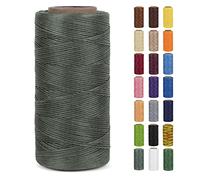 LEREATI Bobine de Fil Ciré 0.8mm x 260m Fil Couture 150D Polyester pour Cuir, Cordon Plat pour Fabrication de Bijoux, Toile, Crochet, Bricolage, Artisanat, Couture (Gris)