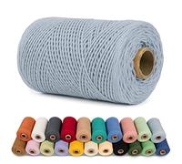 LEREATI Corde Macramé 1mm x 200m Fil Macramé Cordon Coton Ficelle Macramé, Fil de Coton pour Emballage, Cadeau Décoration de Noël, Artisanat, Couture, Bricolage, Suspendues (Gris Blanc)