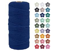 LEREATI Corde Macramé 3mm x 100m, Fil Macramé Coton Corde Naturelle Cordelette Ficelle, Macrame Cordon pour Bricolage Tissage, Rideau, Porte Plante Mural, Artisanat, Décoration Bohème (Bleu foncé)