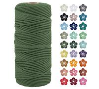 LEREATI Corde Macramé 3mm x 100m, Fil Macramé Coton Corde Naturelle Cordelette Ficelle, Macrame Cordon pour Bricolage Tissage, Rideau, Porte Plante Mural, Artisanat, Décoration Bohème (Armée Verte)